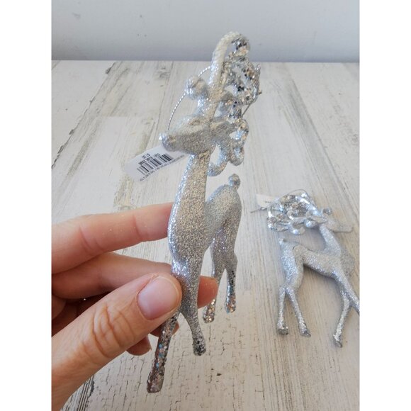 Macys Holiday Lane silver reindeer deer ornament glitter Xmas tree set - Picture 4 of 8